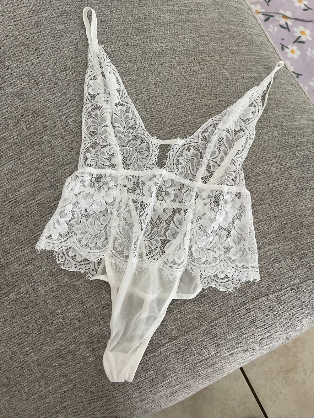 Vintage Lace Plunge Teddy in White